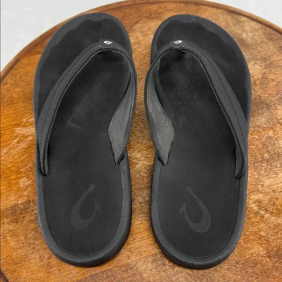 Olukai Sandals Wm 10 Ohana Black Thong Flip Flops Fishing Camping Beach Pool - Picture 5 of 9